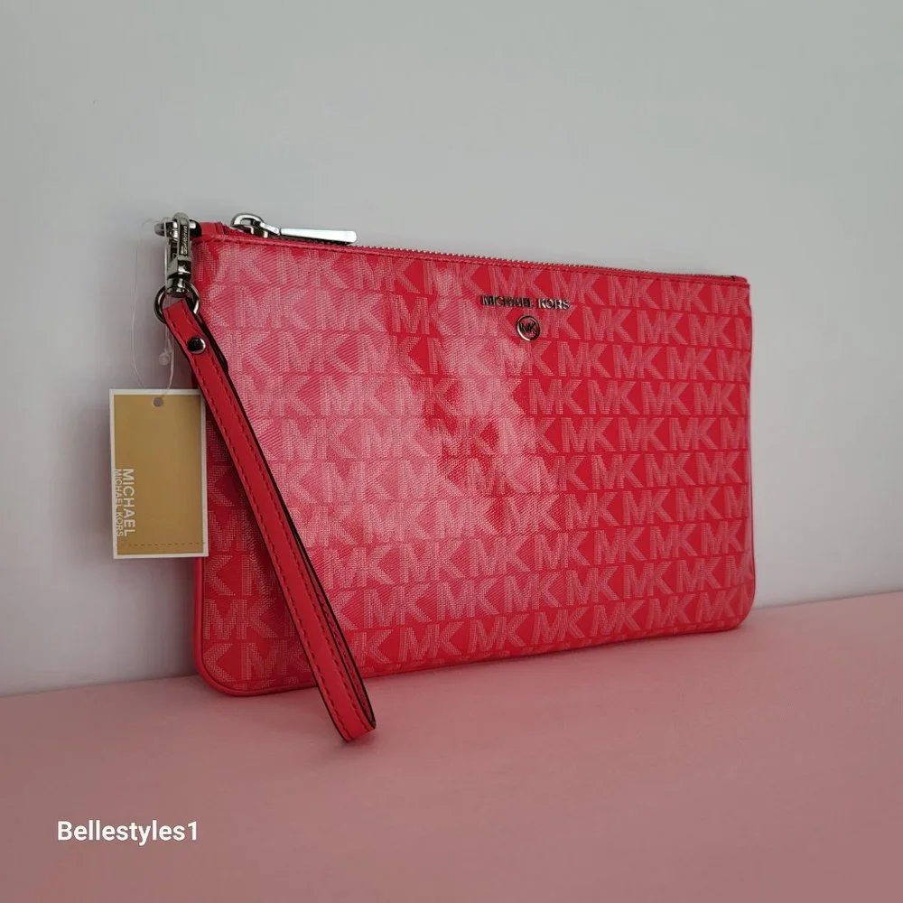 MICHAEL KORS Signature Logo Jet Set Large Top Zip Pouch/Wristlet- Geranium ⭐ - Picture 3 of 16